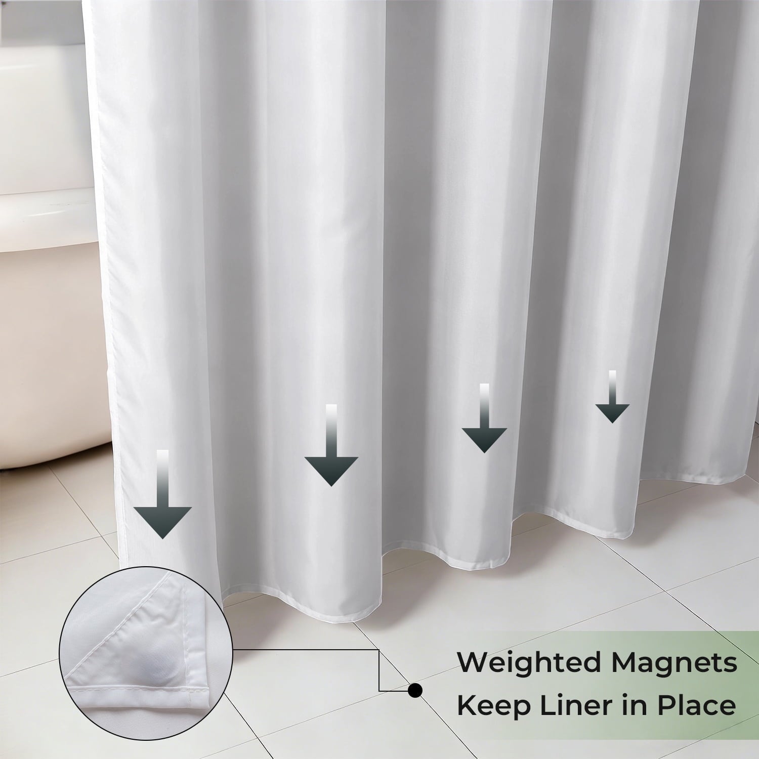 Yiannan Fabric Water-Repellent Shower Curtain,Mold Resistant & Machine Washable Shower Curtain liner,72 x 72 inches,White