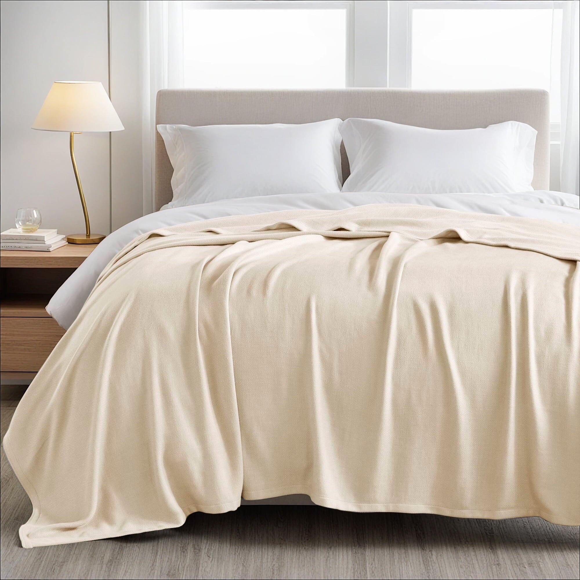 Regency Heights Cozy Bamboo Cotton Blanket, Lightweight Blanket for Sofa Couch, All Season Breathable Bed Blanket for Hot Sleepers with Diamond Jacquard, Full/Queen, Navy