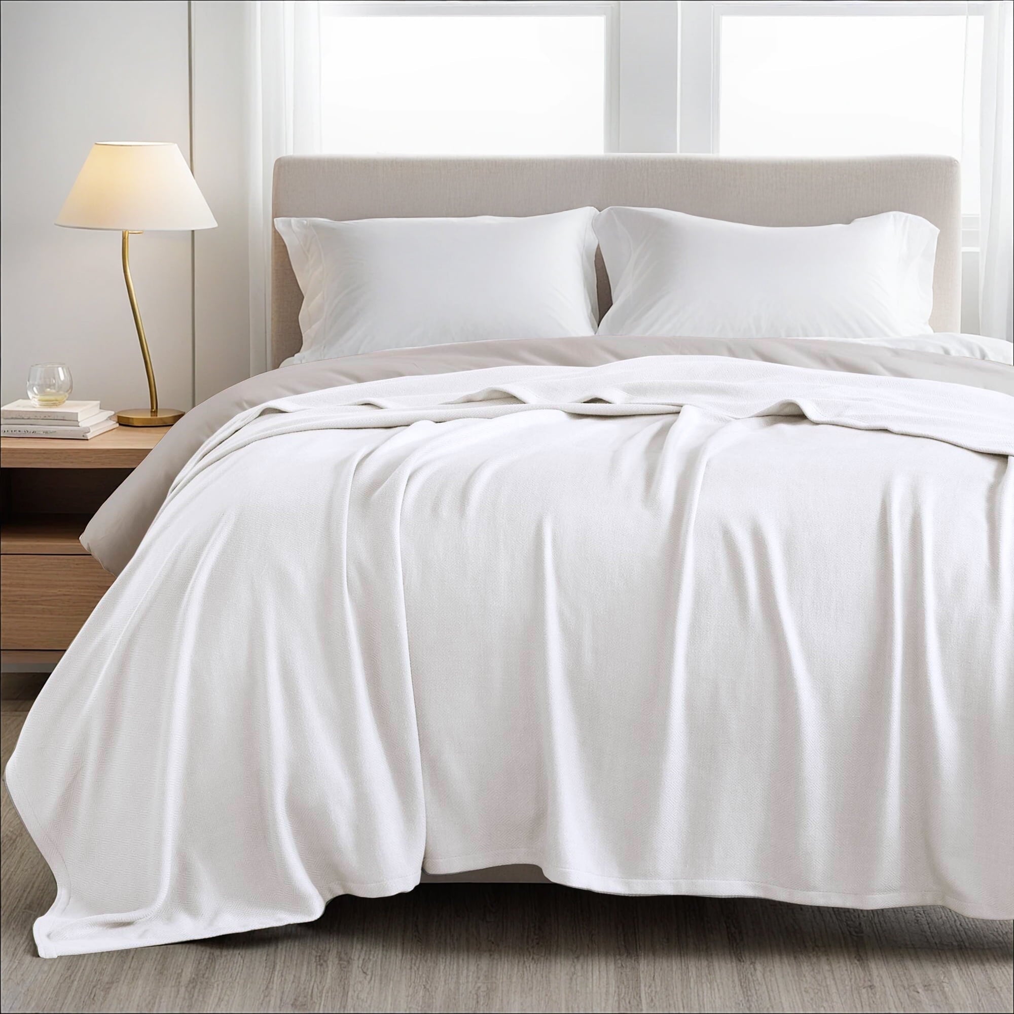 Regency Heights Cozy Bamboo Cotton Blanket, Lightweight Blanket for Sofa Couch, All Season Breathable Bed Blanket for Hot Sleepers with Diamond Jacquard, Full/Queen, Navy