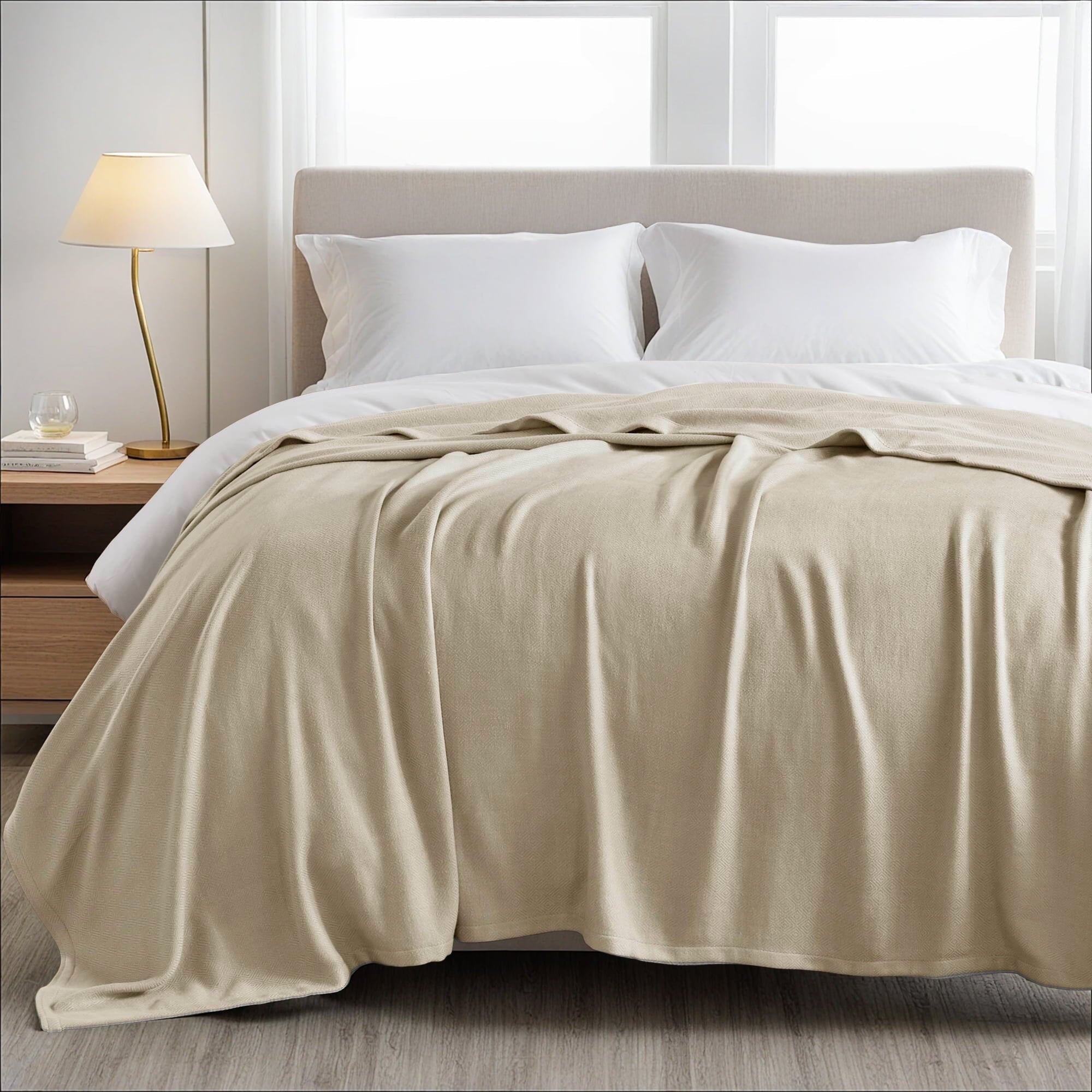 Regency Heights Cozy Bamboo Cotton Blanket, Lightweight Blanket for Sofa Couch, All Season Breathable Bed Blanket for Hot Sleepers with Diamond Jacquard, Full/Queen, Navy