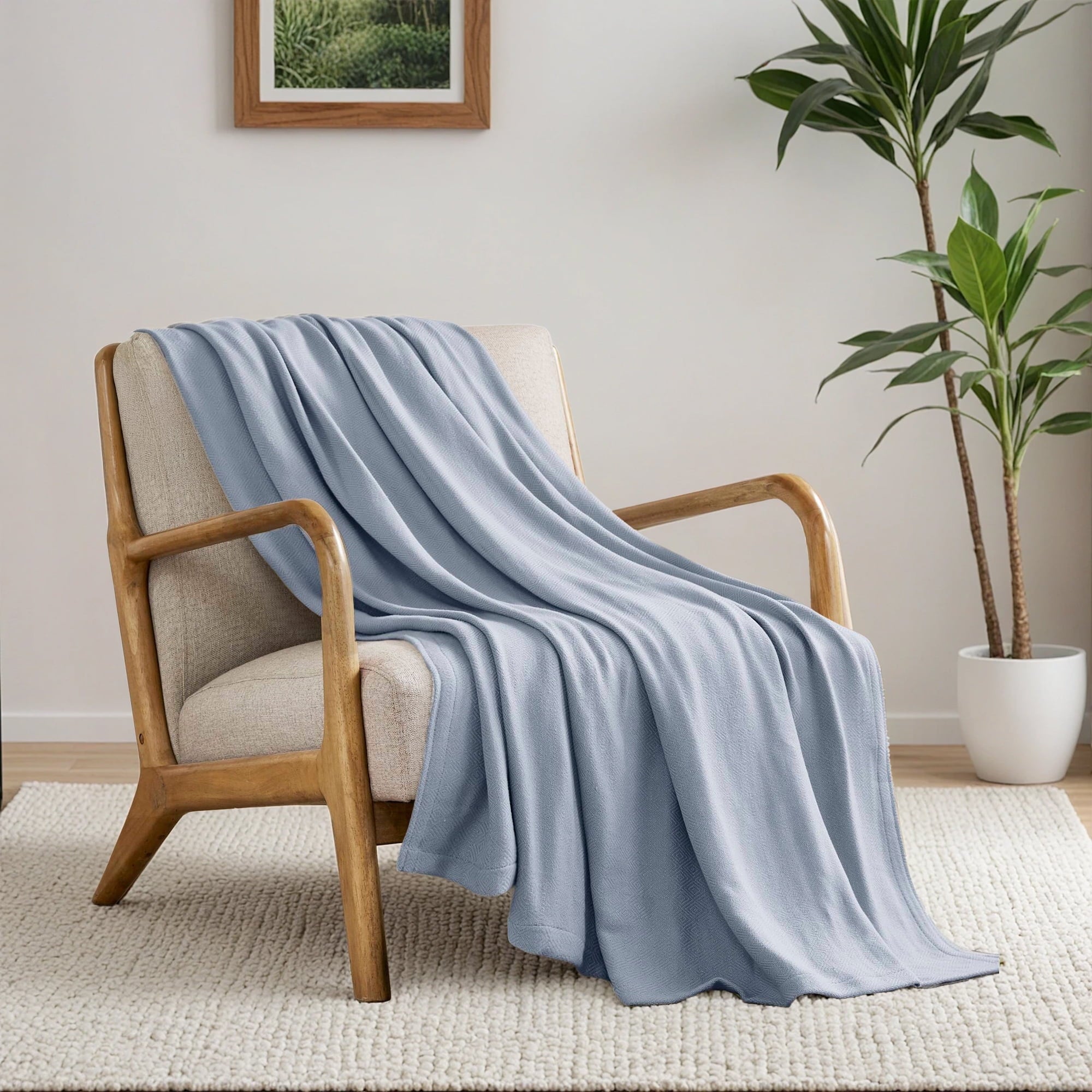 Regency Heights Cozy Bamboo Cotton Blanket, Lightweight Blanket for Sofa Couch, All Season Breathable Bed Blanket for Hot Sleepers with Diamond Jacquard, Full/Queen, Navy