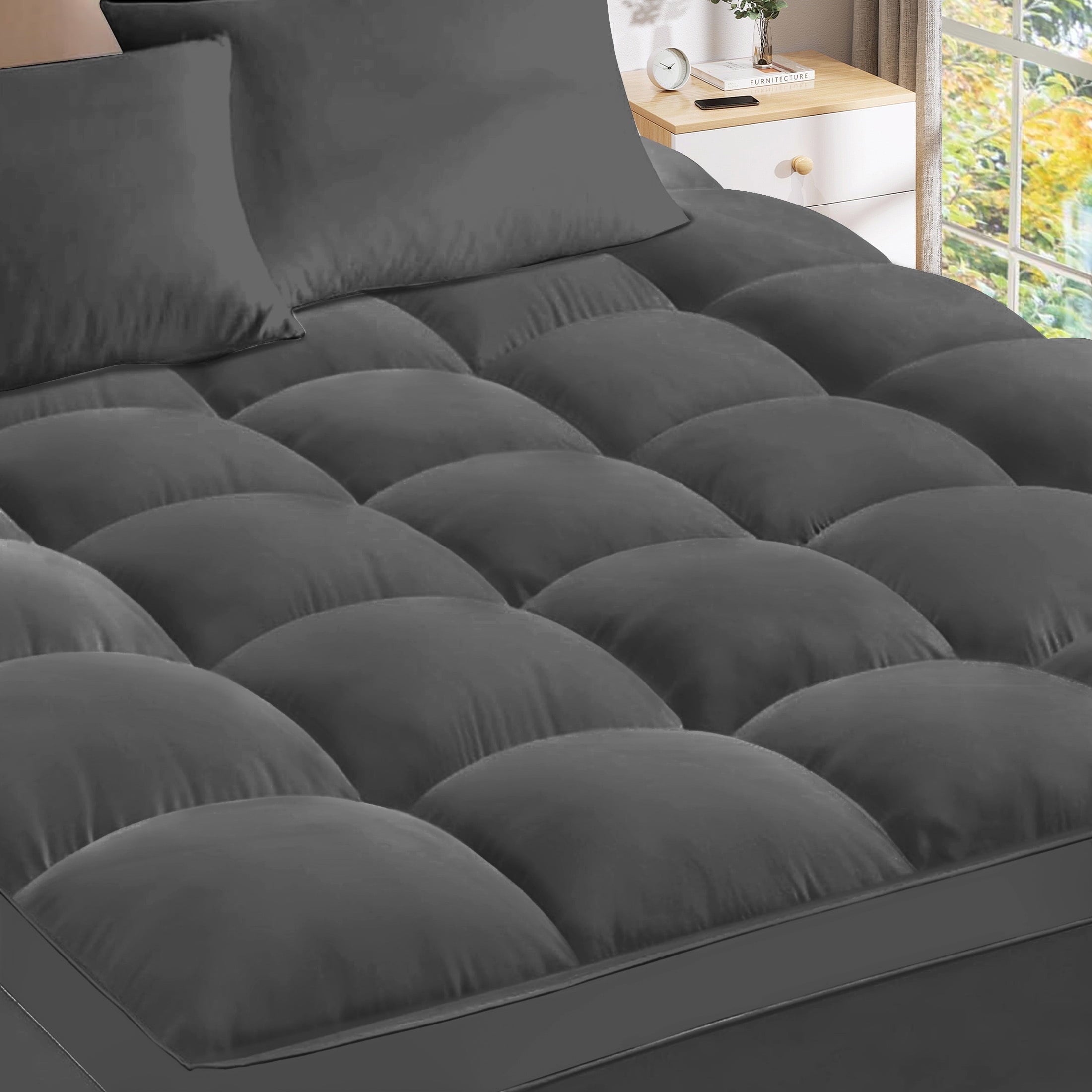 Teler Mattress Topper Queen Size for Back Pain, 400TC Extra Thick Mattress Pad Pillow Top, Quilted Fitted Mattress Protector Cover with 8-21" Deep Elastic Pocket, Soft & Breathable, White