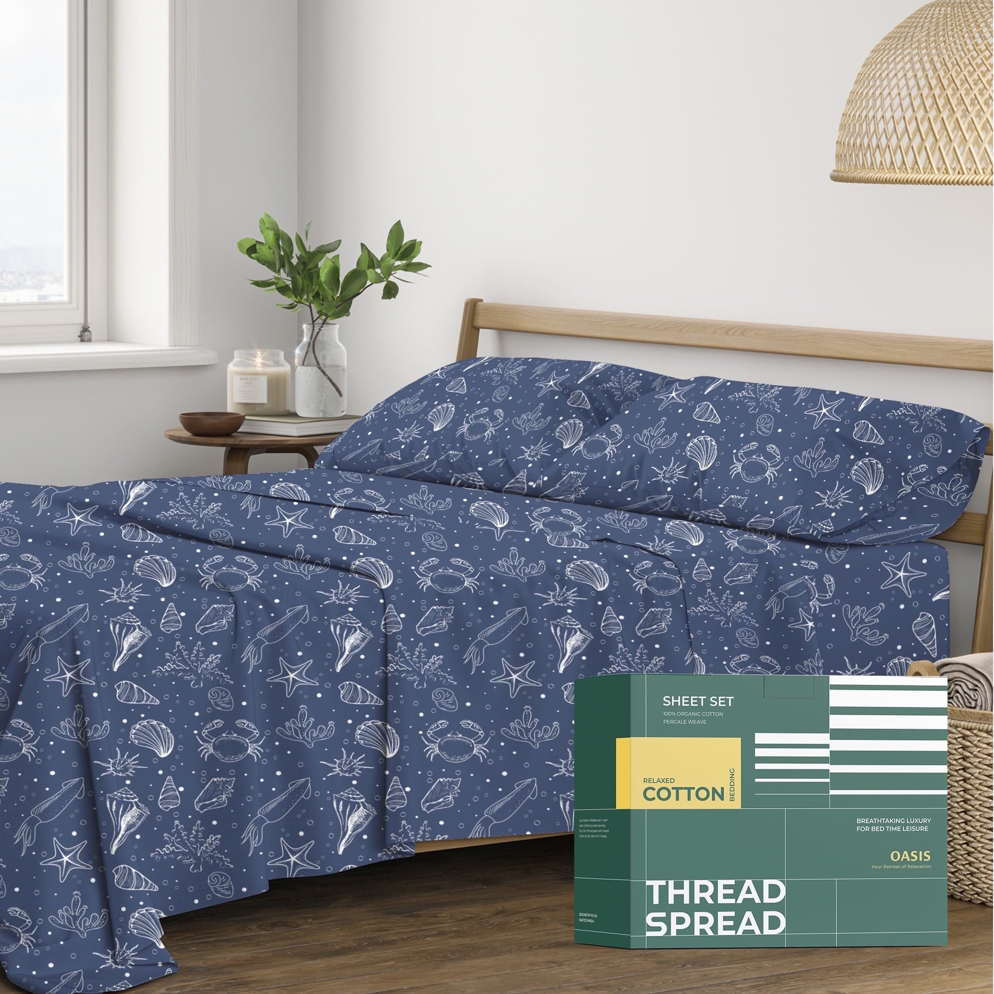 Thread Spread 100% Organic Cotton Sheets Queen Size - 4 PC Organic Cotton Queen Size Percale Weave Sheet Set, Soft, Cooling, Crisp & Breathable, 16" Deep Pocket Hotel Quality Bedding Set - White