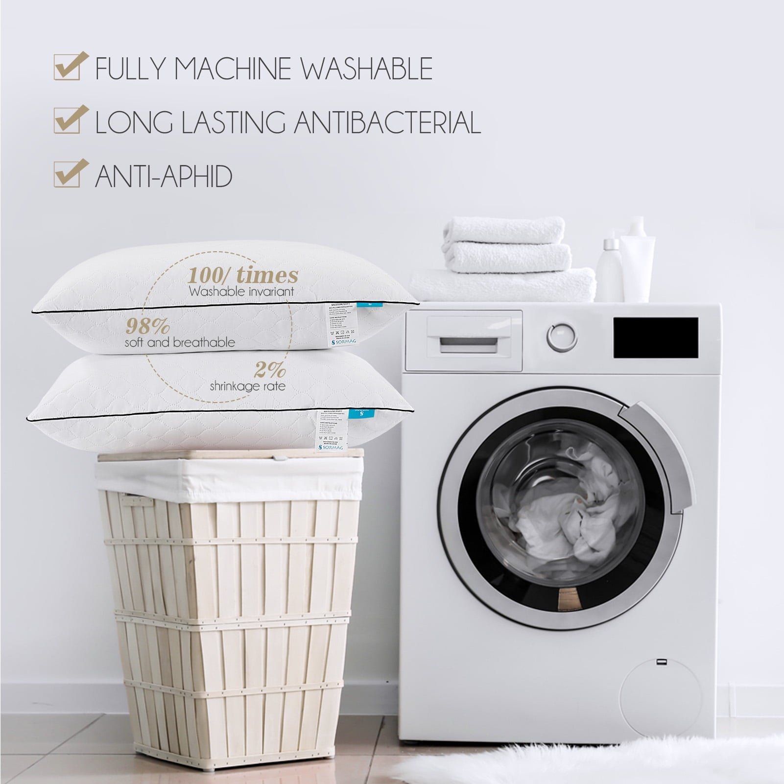 SORMAG Bed Pillows for Sleeping Queen Size 20" x 30" Hypoallergenic Pillow for Side and Back Sleeper Soft Supportive Hotel Collection Pillows Set of 2 Pack Down Alternative Cooling Pillow for Bed