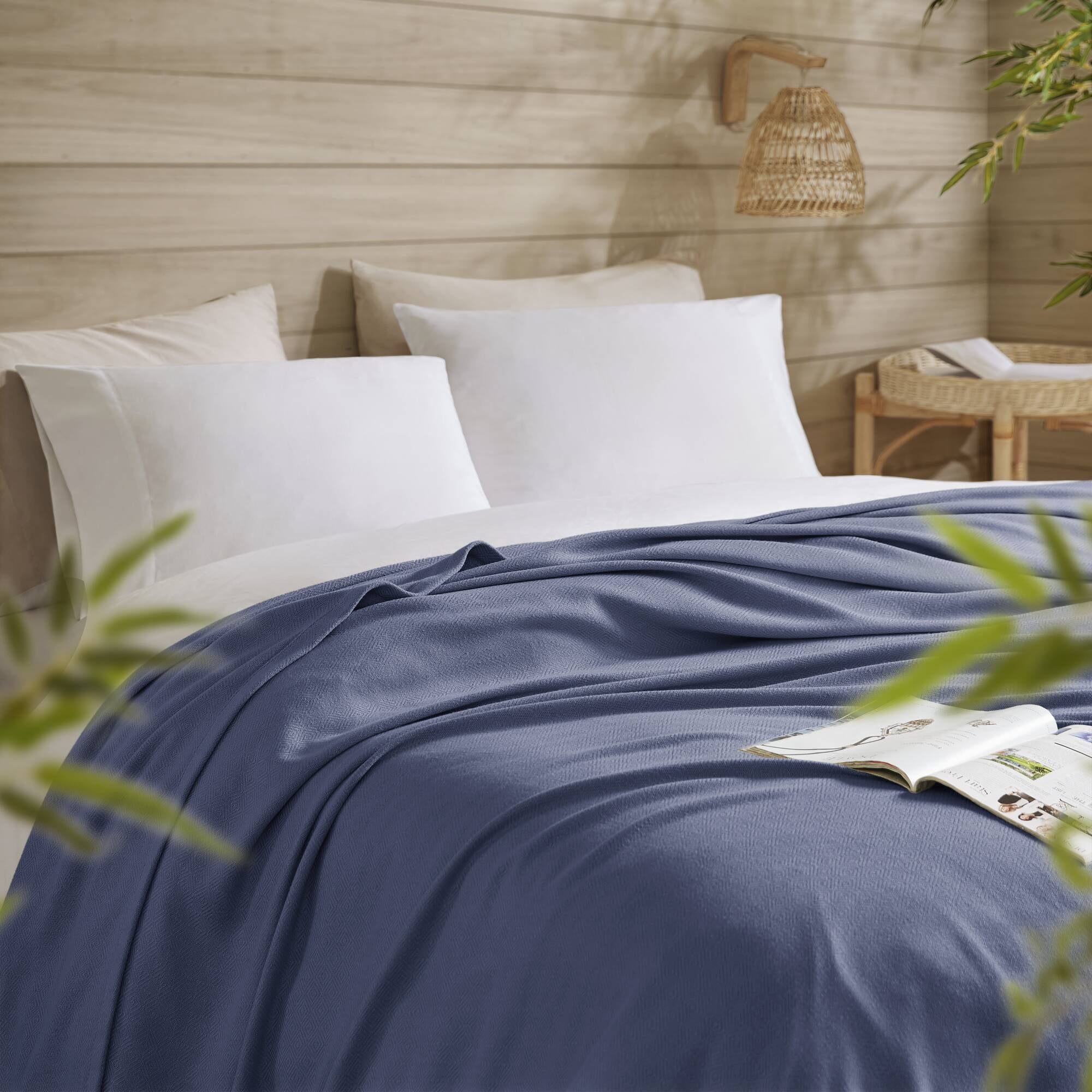 Regency Heights Cozy Bamboo Cotton Blanket, Lightweight Blanket for Sofa Couch, All Season Breathable Bed Blanket for Hot Sleepers with Diamond Jacquard, Full/Queen, Navy